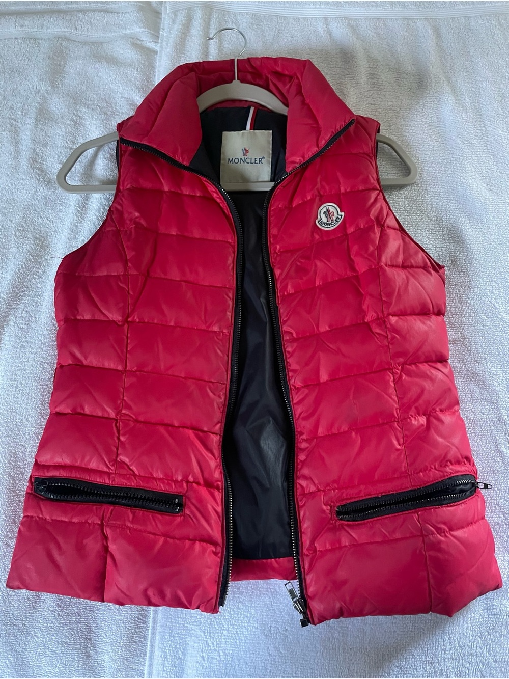 Moncler Women’s Red Quilted Down Vest with Logo